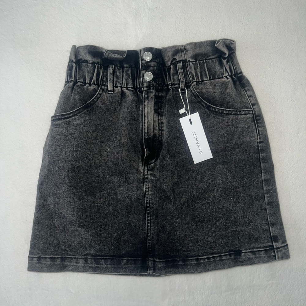 Dynamite Charcoal Black Denim Paperbag Skirt